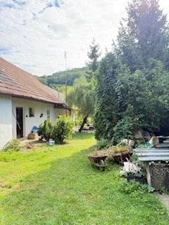 Rodinný dom (chalupa) na veľkom pozemku, Krúd - Bodovka - Záhrada pri rodinnom dome v Krivosúd-Bodovka obklopená zeleňou a stromami.