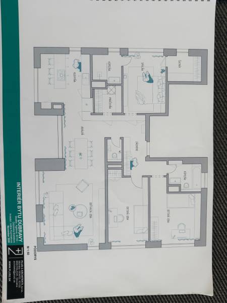 NUERA︱Penthouse s terasou s krásnymi výhľadmi v Dúbravke - Pôdorys 4-izbového bytu s kuchyňou, obývacou izbou a spálňami.