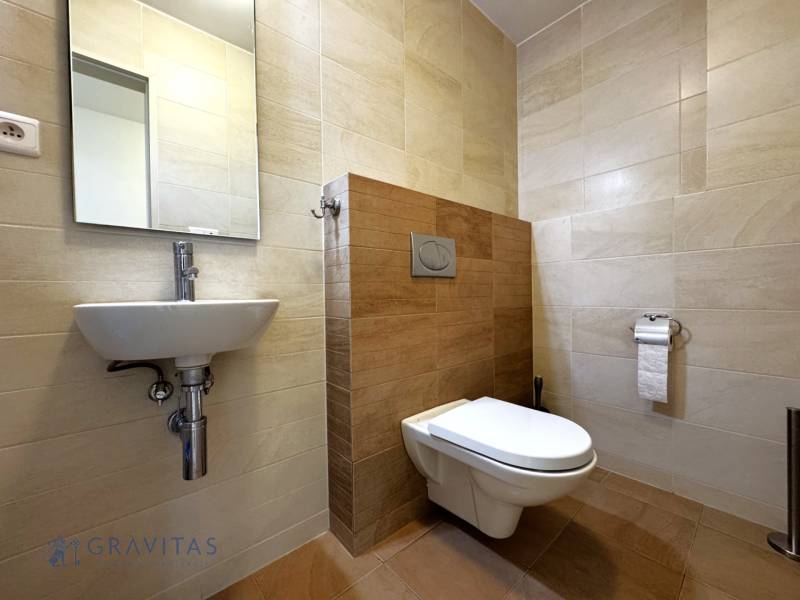 Na predaj veľký 2-izbový byt s terasou a wellness - Koliba - Kúpeľňa s umývadlom a závesným WC v 2-izbovom byte.