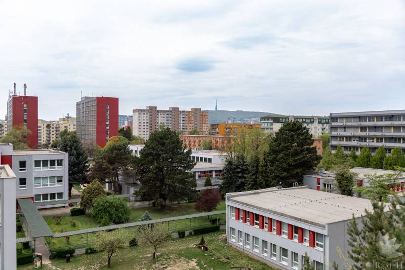 NA PREDAJ NÁDHERNÝ 2,5 - IZBOVÝ BYT V SRDCI RUŽINOVA - Výhľad na sídliskové budovy a okolitú zeleň v Bratislave - Ružinove na Medzilaboreckej.