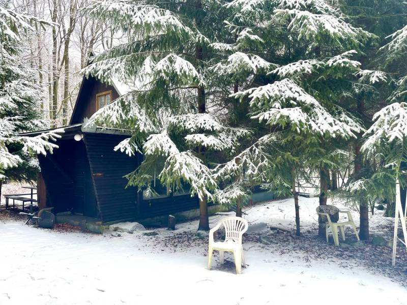 I Investičná príležitosť – Hotel v Modre - Zasnežená chata obklopená ihličnanmi v lesnej časti Pieska pri Modre.