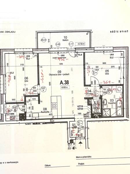 I Predaj 3i bytu v novostavbe v Rači - Pôdorys 3-izbového bytu so zobrazením izieb, kuchyne a balkóna.