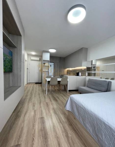 2-izb. byt Bystrická, Devínska Nová Ves, parking, pivnica - Kompaktný 2-izbový byt s otvorenou kuchyňou a jedálenským stolom, drevená podlaha.