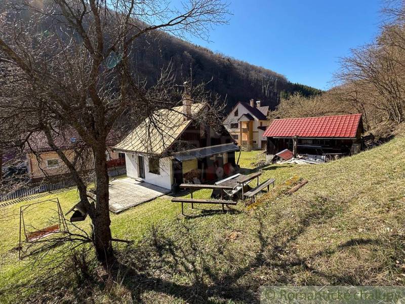 Chalupa - rodinný dom v krásnom prostredí – Moštenica, Banská Bystrica - Chata v Moštenici obklopená prírodou a stromami na svahu.