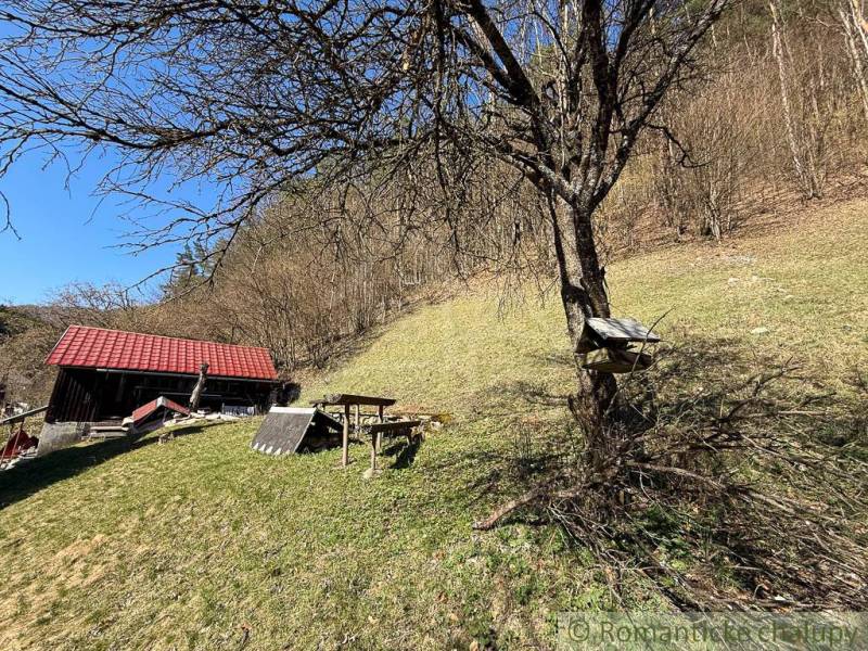 Chalupa - rodinný dom v krásnom prostredí – Moštenica, Banská Bystrica - Chata pri Moštenici obklopená stromami a trávnatými kopcami za slnečného počasia.