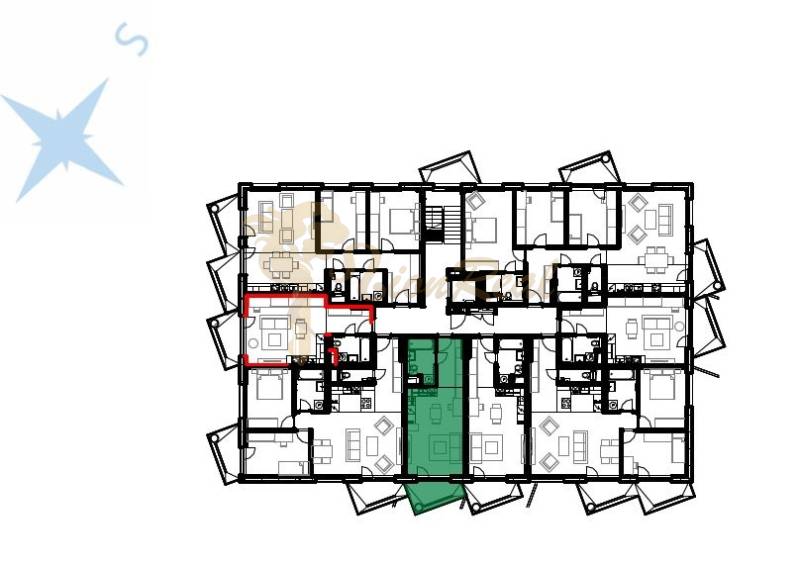 1-izb. byt v novostavbe Čerešne Living, Maríny Paulínyovej, Dúbravka - Pôdorys bytovej jednotky s viacerými miestnosťami a označenými priestormi.