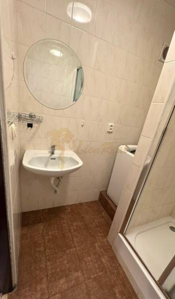 1-izb. byt, J.Stanislava, Karlova Ves, lodžia, 3.p./8 - Kúpeľňa s umývadlom, zrkadlom a sprchovým kútom v 1-izbovom byte.