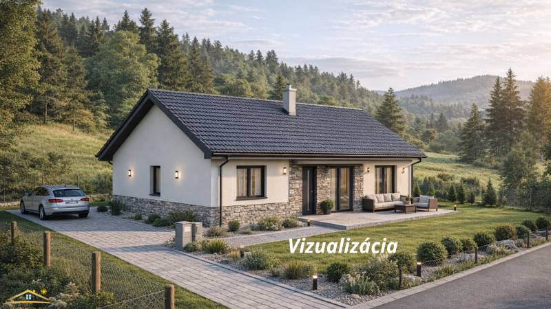 Stavebný pozemok v obci Makov, 864 m² + projekt rodinného domu - Rodinný dom obklopený zeleňou a horami, ideálny pre bývanie v Makove.