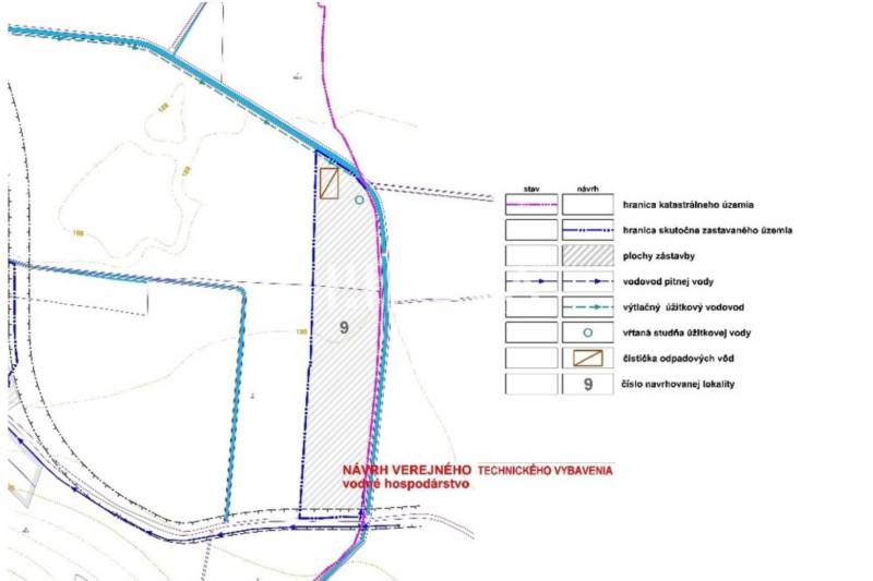 NA PREDAJ: Investičný pozemok 85 291 m² – Rešica, Košice-okolie - Mapa znázorňujúca navrhované verejné vodohospodárstvo s technickým vybavením a plochami zástavby.