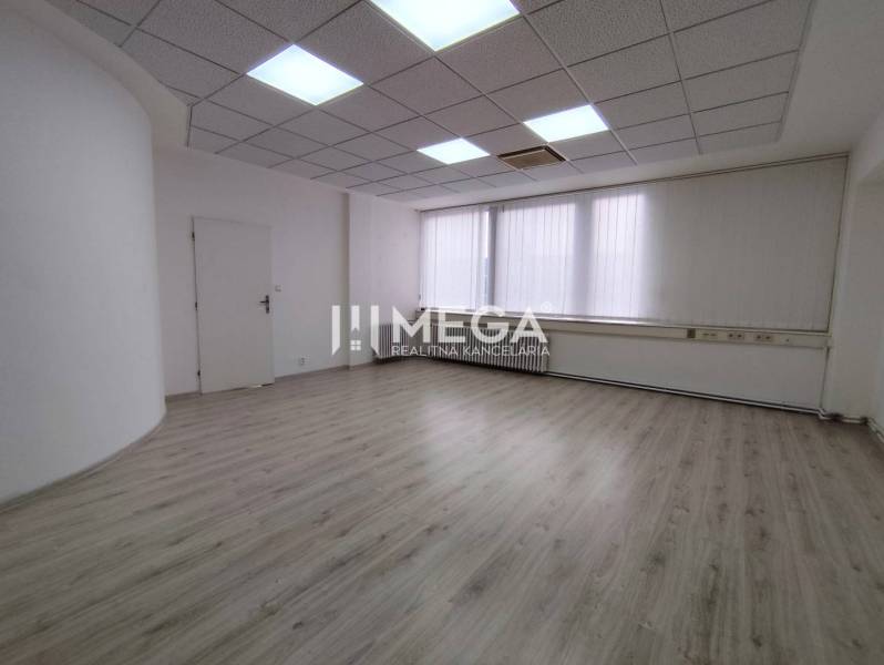 NA PRENÁJOM - kancelárske priestory v cente mesta Michalovce - Kancelárie s podlahou s dreveným dekorom a stropným osvetlením.