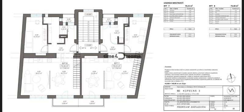 NA PREDAJ  5 izbový Mezonet v centre Nitry - Pôdorys 5 a viac izbových bytov na Kúpeľnej ulici v Nitre, 4. poschodie.