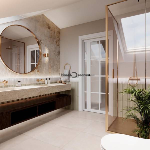 NA PREDAJ  5 izbový Mezonet v centre Nitry - Kúpeľňa v 5 a viac izbovom byte s prepracovaným osvetlením a sprchovacím kútom.