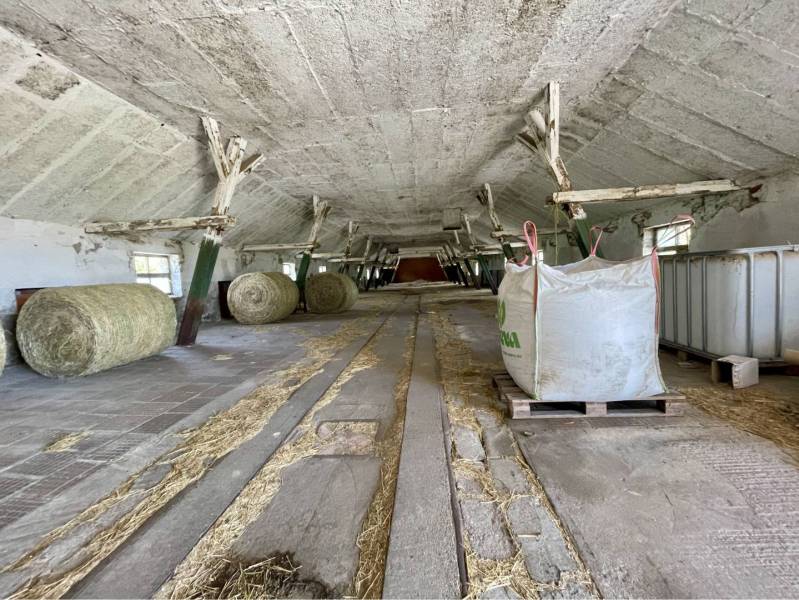 Kostolné Kračany - skladové - prevádzkové priestory na predaj za cenu  - Sklad sena a balíkov vo výrobných priestoroch s podlahou s dreveným dekorom.