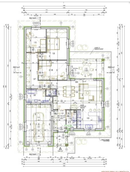 Rezervované / 4-izbový rodinný dom v obci Michal na Ostrove - Pôdorys rodinného domu v Michale na Ostrove s garážou a obytnými miestnosťami.