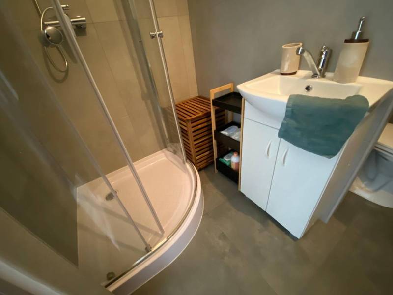 Na prenájom štýlový a moderný 2 izbový byt v centre Dunajskej Stredy - Kúpeľňa v 2-izbovom byte s modernou sprchou a umývadlom.