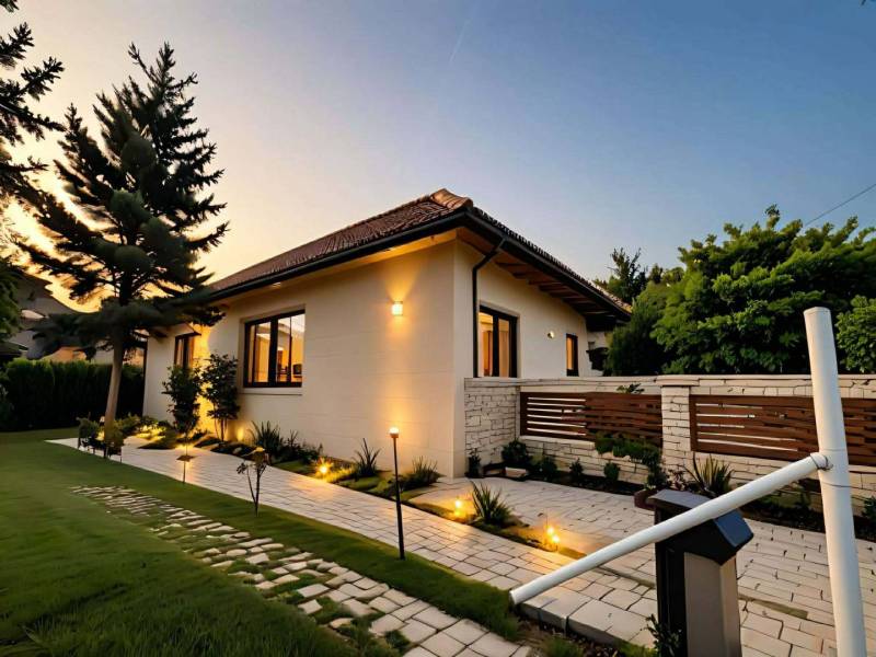 ☎️ 0918197701- Na predaj starší rodinný dom vhodný na kompletnú presta - Rodinný dom v Dunajskom Klátove s osvetlenou záhradou a upraveným chodníkom pri západe slnka.