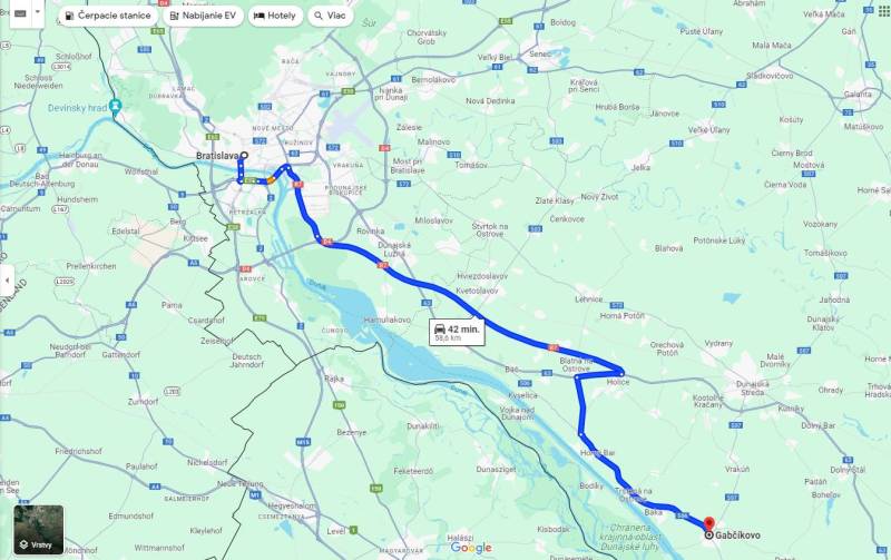 ☎️ 0918197701- Na predaj stavebný pozemok na stavbu RD v Gabčíkove / 9 - Mapa trasy z Bratislavy do Gabčíkova na Pozemky - bývanie.