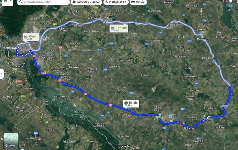 ☎️ 0918197701-Predám stavebný pozemok v obci Kráľov Brod - Znížená cen - Mapa trasy z Bratislavy do Kráľova Brodu, vhodná pre Pozemky - bývanie.