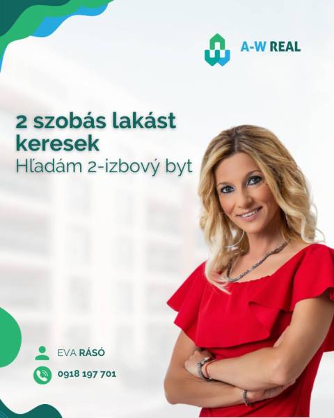 ☎️ 0918/197 701   PREDAJ A PRENÁJOM NEHNUTEĽNOSTI V OKRESE DUNAJSKÁ ST - Reklama na realitnú kanceláriu s ponukou hľadania 2-izbového bytu.