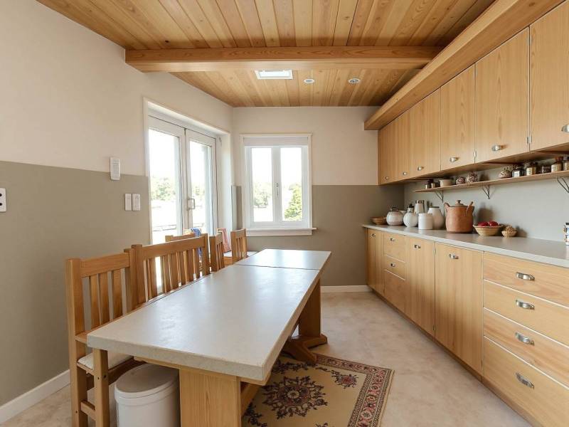 ☎️0918197701-NA PREDAJ STARŠÍ RODINNÝ DOM NA REKONŠTRUKCIU  V OBCI POV - Kuchyňa s dreveným dekorom a jedálenským stolom v rodinnom dome.