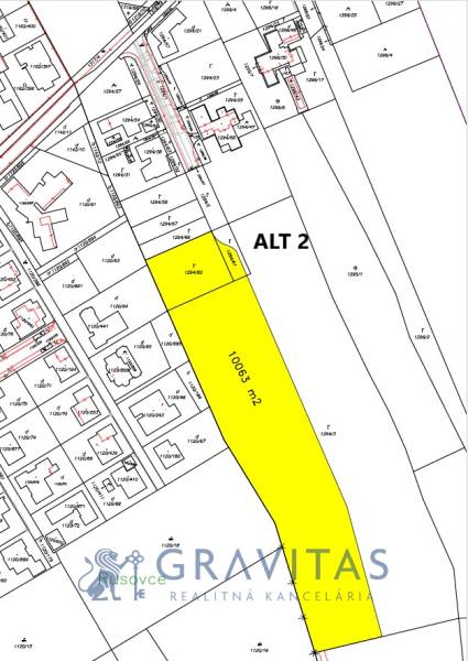 NA PREDAJ | investičný developerský pozemok | Rusovce |  - Developerské pozemky v Bratislave - Rusovciach, Pri Pieskovom Hone, vyznačené na mape.