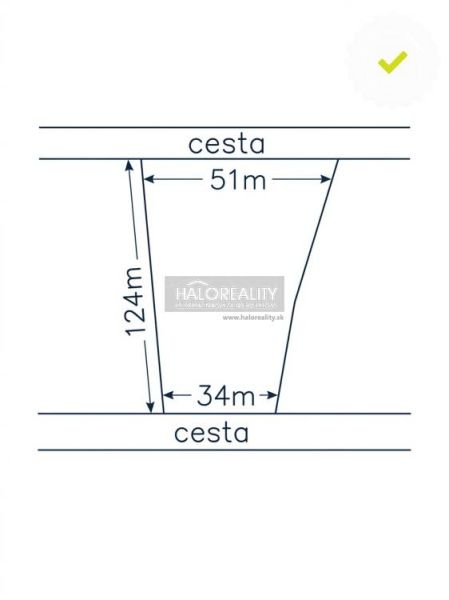 Predaj, pozemok pre rodinný dom   5131 m2 Trenčiansk... - Náčrt pozemkov - bývanie v Trenčianskych Miticiach ukazuje rozmery 51m x 124m x 34m.