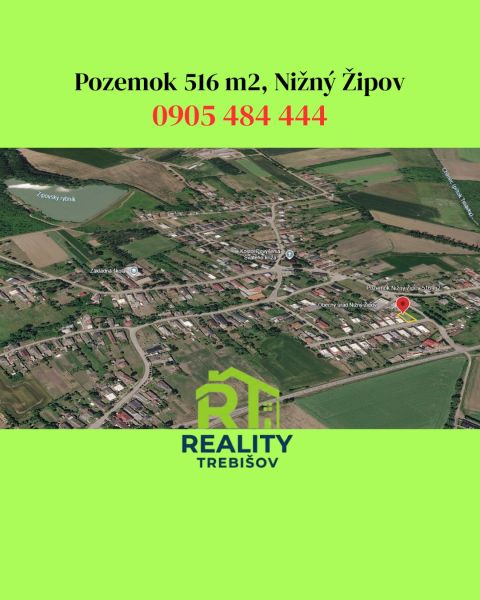 PREDAJ – Stavebný pozemok 516 m², Nižný Žipov, ul. Východná - Letecký pohľad na pozemok - bývanie, Nižný Žipov, Východná, s kontaktom na reality.