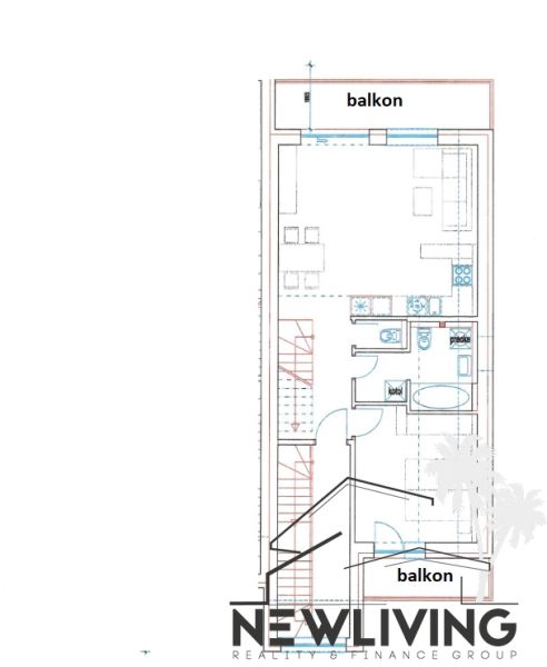 Na predaj 4iz. byt na Banke pri Piešťanoch - Pôdorys 4-izbového bytu s balkónom, zobrazujúci rozloženie izieb a zariadenia.