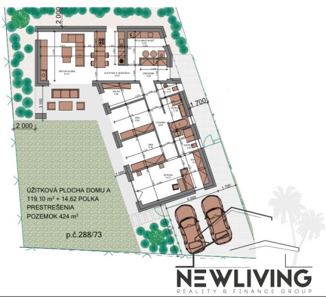 Na predaj 4iz. rodinný dom v obci Modrovka  - Pôdorys Rodinného domu s rozlohou 119,10 m² na pozemku 424 m².