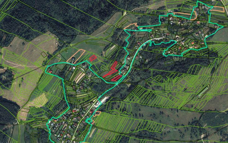 Svrčinovec (Komasácia) – 1/1 POZEMKY pri obci - Mapa poľnohospodárskych a lesných pozemkov v okolí mesta Svrčinovec.