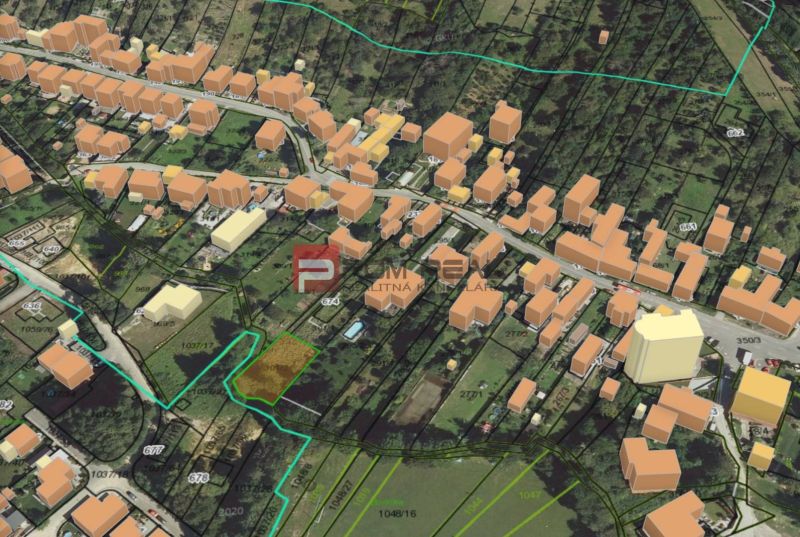 PREDAJ nádherný pozemok Borinka všetky siete + super výhľad - 3D mapa Pozemkov - bývanie v Borinke, zobrazuje ulice a okolité budovy Borinky.