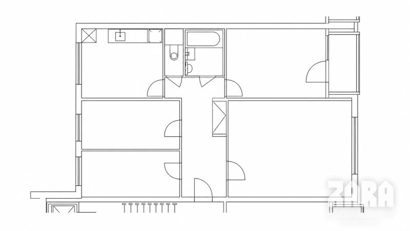 Ťahanovce - 4 izbový byt,  82 m2 + loggia. Krásny výhľad na mesto - Pôdorys 4-izbového bytu s označenými miestnosťami a vstupmi.