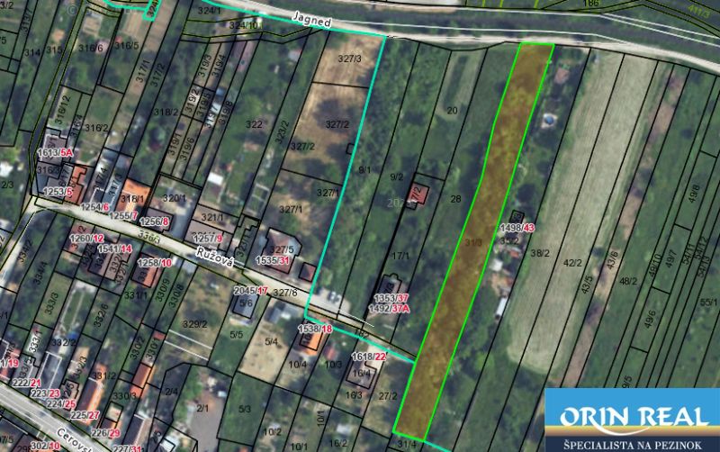 PREDAJ INVESTIČNÉHO POZEMKU V ŠENKVICIACH NA VÝSTAVBU RD - 2197 m2 - Pozemok na Ružovej v Šenkviciach, vhodný na bývanie, s detailnými parcelnými číslami.