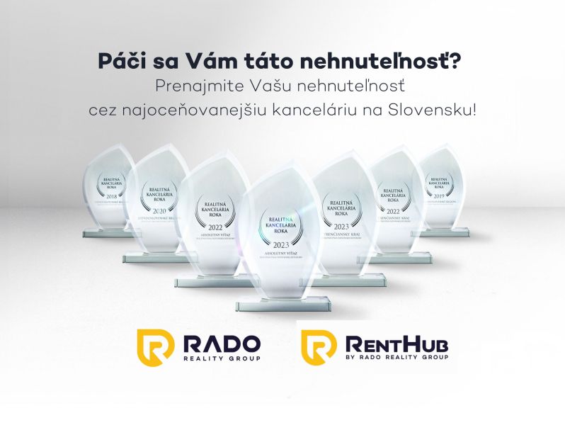 | priestranný | 2i byt s balkónom | parkovaním | Koprivnická - Ocenenia realitnej kancelárie s logami Rado Reality Group a RentHub.