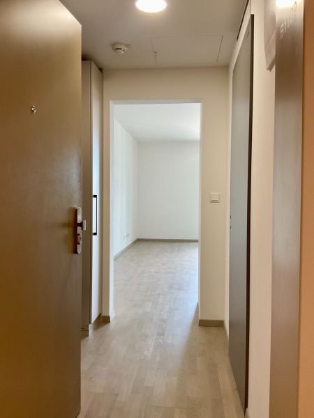 I Predaj Výnimočný  1-izb apartmán v projekte Metropolis - Vstupná chodba 1-izbového bytu s podlahou s dreveným dekorom.