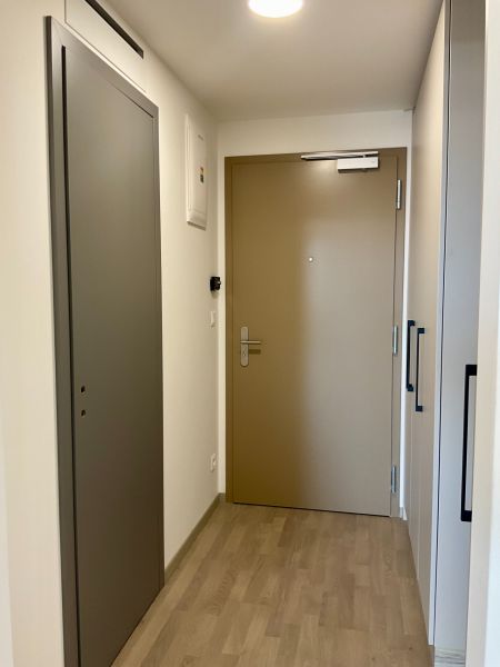 I Predaj Výnimočný  1-izb apartmán v projekte Metropolis - Vstupná chodba v 1-izbovom byte s podlahou s dreveným dekorom a bielymi stenami.