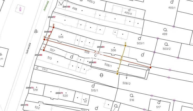 Rozvojový pozemok s existujúcou zástavbou – Jadranská ulica, Bratislav - Katastrálna mapa pre Pozemky - bývanie na Jadranskej ulici v Bratislave IV.