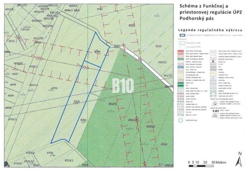 POZEMOK s POTENCIÁLOM - BA-NM BRIEŽKY AHOJ - Mapa z Podhorského pásu s legendou regulatívov a parcelami, Bratislava III, Záhrady.