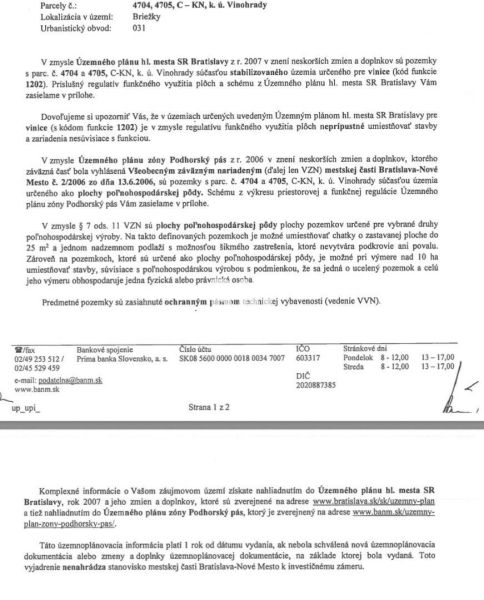 POZEMOK s POTENCIÁLOM - BA-NM BRIEŽKY AHOJ - Dokument o územnom pláne pre pozemky vo Vinohradoch, Bratislava, s funkciou určenou pre vinice.