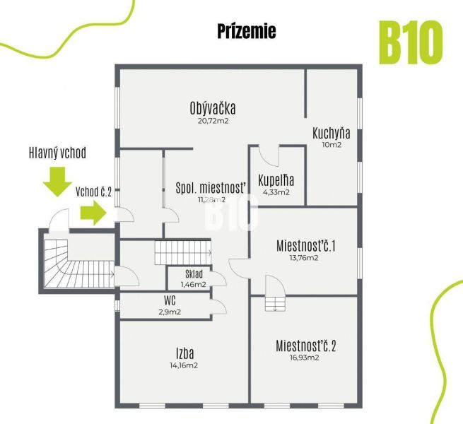 PRIESTRANNÝ DVOJGENERAČNÝ RODINNÝ DOM - ŠTVRTOK NA OSTROVE - Pôdorys prízemia rodinného domu v Štvrtku na Ostrove s izbami a skladom.