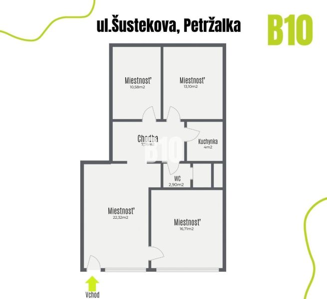 OBCHODNÝ PRIESTOR PETRŽALKA ul.Šustekova - Pôdorys obchodných priestorov na Šustekovej ulici v Bratislave predstavuje usporiadanie miestností.