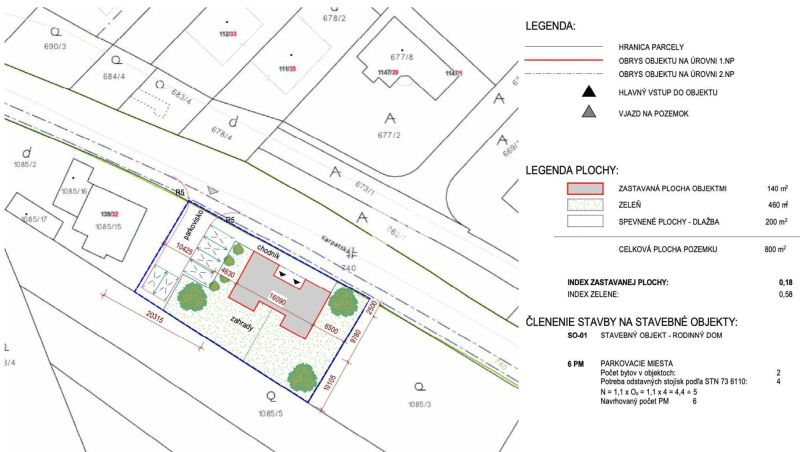 Stavebný pozemok 800 m² v Marianke + projektová štúdia | okamžitá vízi - Návrh pozemku v Marianke na bývanie, zahŕňajúci plochy pre dom, zeleň a chodníky.