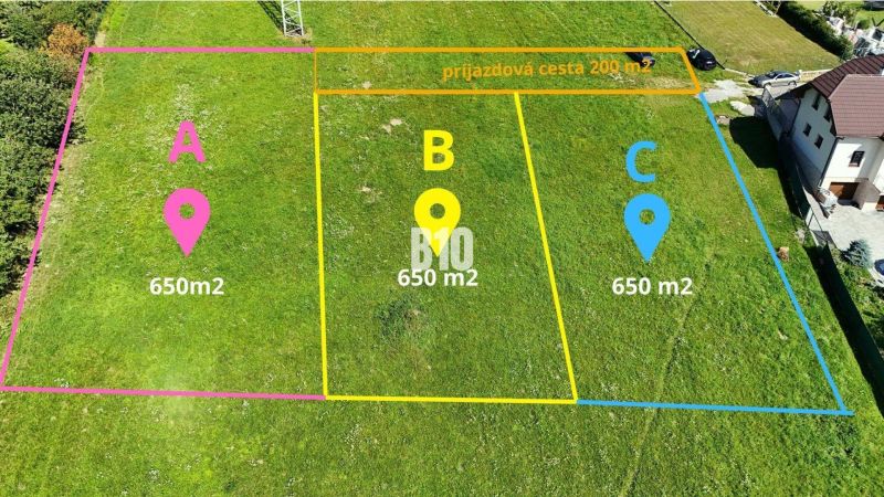 ABC stavebné pozemky - Pozemky v Nesluši na bývanie, rozdelené na tri parcely po 650 m².