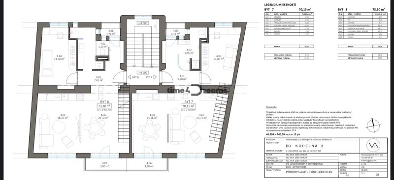 NA PREDAJ  5 izbový Mezonet v centre Nitry - Pôdorys 5 a viac izbových bytov na Kúpeľnej ulici v Nitre, 4. poschodie.