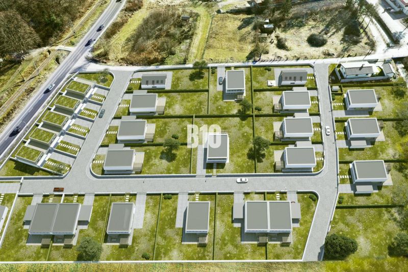 NOVÉ TEPLICE - stavebné pozemky v TOP lokalite - širšie centrum mesta  - Letecký pohľad na plánovanú výstavbu pre Pozemky - bývanie v Trenčianskych Tepliciach.