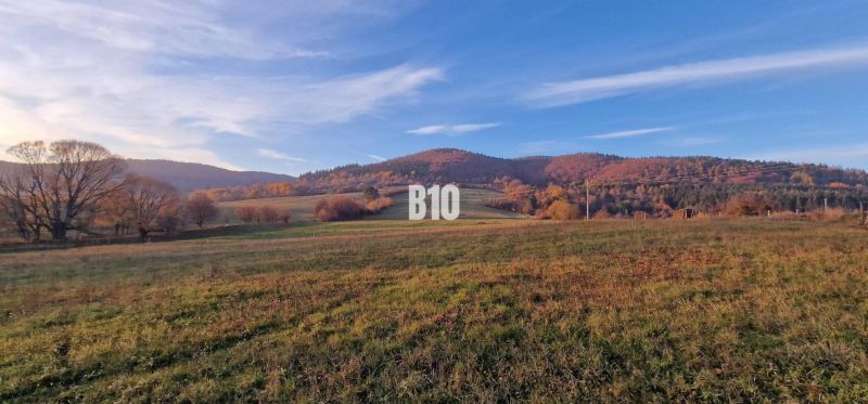 Slnečný pozemok s krásnym výhľadom, 1375m2. - Na obrázku je jesenná krajina s lúkou a kopcami vhodná na pozemky a bývanie.