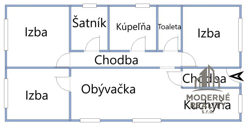 4-izbová novostavba rodinného domu s terasou, Andovce - Pôdorys Rodinného domu v Andovciach s izbami a sociálnymi zariadeniami.
