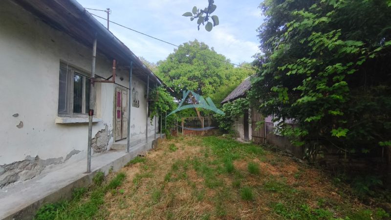 Kamenný vidiecky dom v obci Čelovce okres Veľký Krtíš. - Záhrada pri rodinnom dome v Čelovciach s vidieckym domom a stromami.
