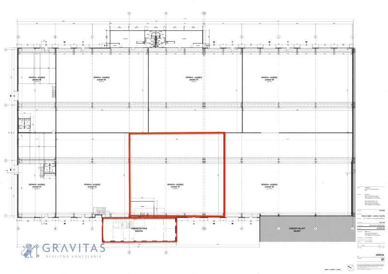 Prenájom skladovej haly s administratívnou prístavbou  - Pôdorys skladov a administratívnej budovy na Turbínovej ulici v Bratislave - Nové Mesto.
