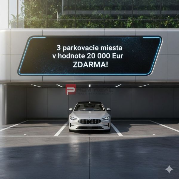 4-izbový mezonet so záhradou v projekte PRI KAPLNKE – Dubová - Parkovacie miesto pre auto s nápisom o bezplatných parkovacích miestach v Dubovej.